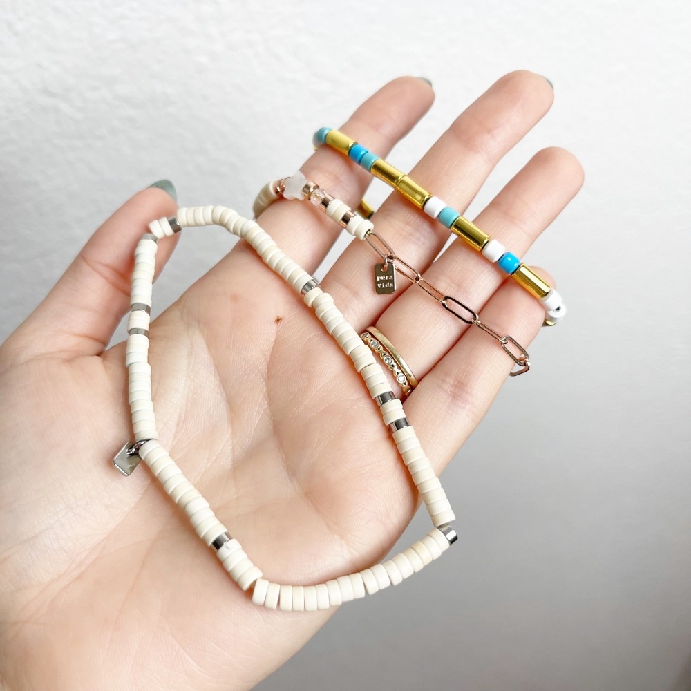 Pura Vida Bracelet Stack Set Beaded Rose Gold Paperclip Chain Turquoise & Anklet